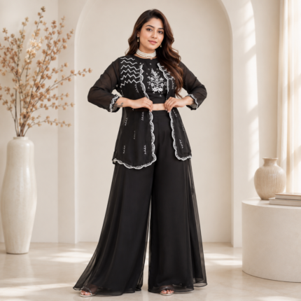 Embroidered Chinon Co-ord Set with Jacket