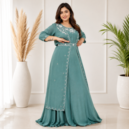 Embroidered Chinon Gown Set