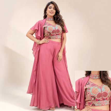 Designer Chinon Embroidered Cape Palazzo Set