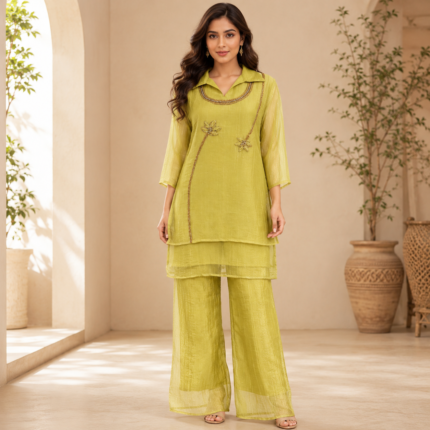 Crush Tissue Indo Western Pant Set