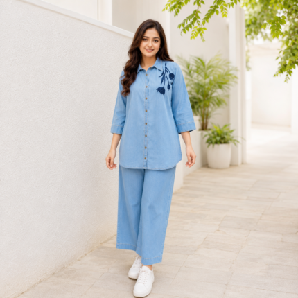 Embroidered Soft Denim Co-ord Set