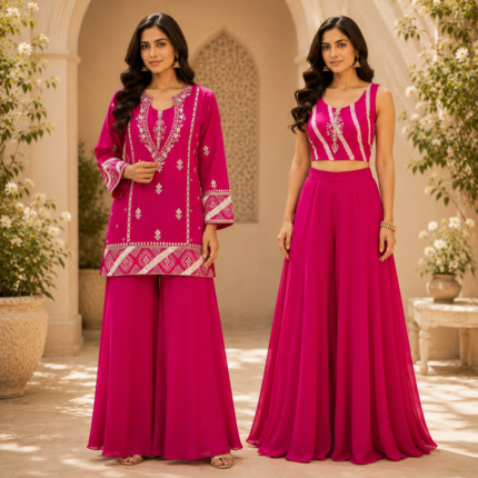 Avarganja Straight Kurti with Crop Inner and Palazzo Set