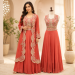 Designer Chinon Jacket Skirt Set