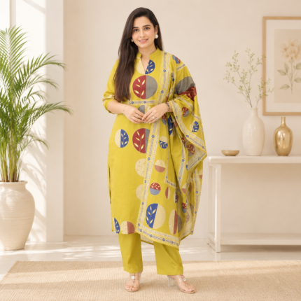 Cotton A Line Kurti Pant Set with Dupatta