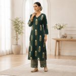 Premium Cotton Leaf Print Kurti Palazzo Set