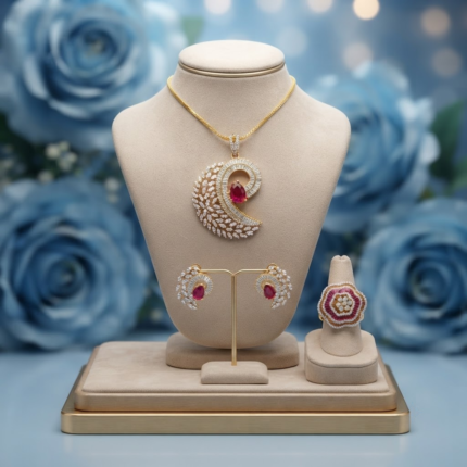 NK 385 Premium Pendant Set With Matching Adjustable Ring  Design