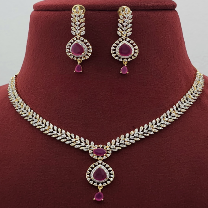 NAMO 275 Premium Necklace Set Ruby Pink with Gold and White