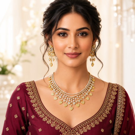 NAMO 326 Premium Necklace Set Gold with White