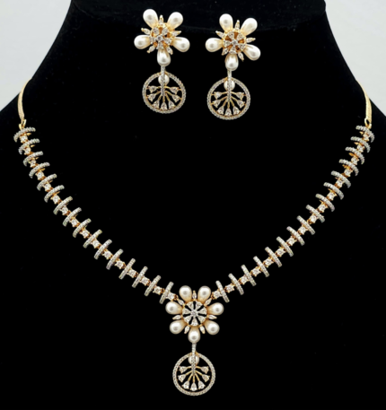 NAMO 330 Premium Pearl Necklace Set Gold with White