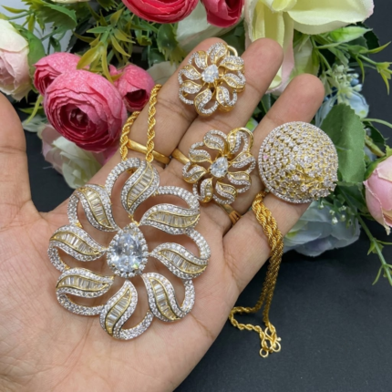 NK 430 Designer American Diamond Combo Jewellery Set