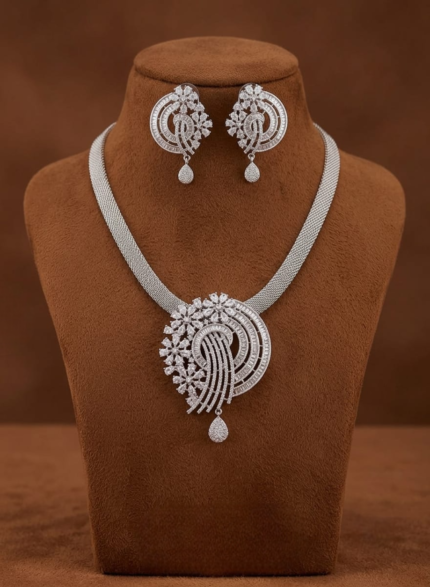 CJ 370 Designer American Diamond Pendant Necklace Set
