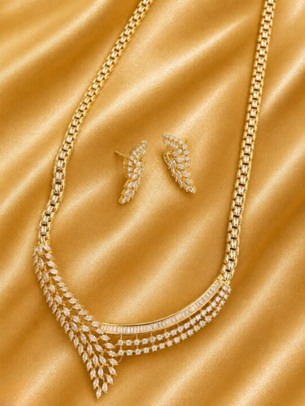 NF 282 Designer American Diamond Necklace Set Gold Finishing White Stone