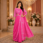 Premium Chinnon Skirt Top with Attached Drape Set