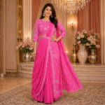 Premium Chinnon Skirt Top with Attached Drape Set