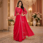 Premium Chinnon Skirt Top with Attached Drape Set - Image 2