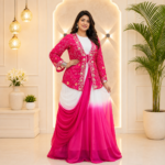 Premium Bandhani Print Jacket Gown with Drape