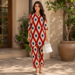 Printed Kurti Pant Set - Red White Blue