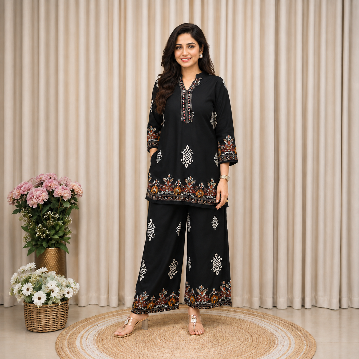 NF0615801 Pure Malai Cotton Printed Co-Ord Set - Image 1