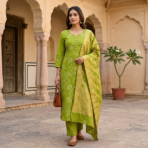 Bandhani Cotton Suit Set with Banarasi Dupatta