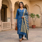 Bandhani Cotton Suit Set with Banarasi Dupatta - Image 2