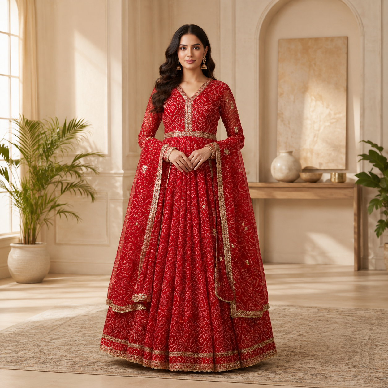 NF0616801 Handwork Georgette Wedding Gown Set - Image 1