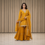 Silk Bandhani Sharara Set with Organza Dupatta - Image 2