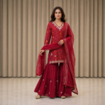 Silk Bandhani Sharara Set with Organza Dupatta - Image 3