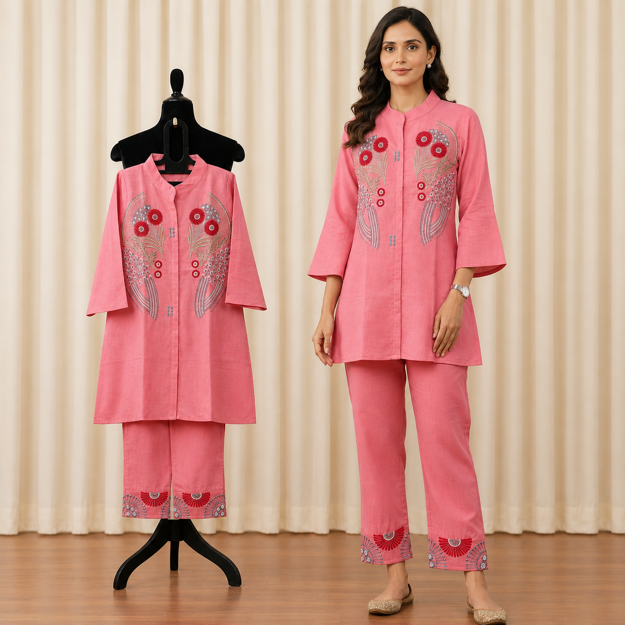 NF0619601 Pure Mal Chanderi Co Ord Set - Image 1