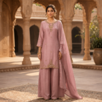 Pure Tissue Indo Western Kurti Divider Dupatta Set