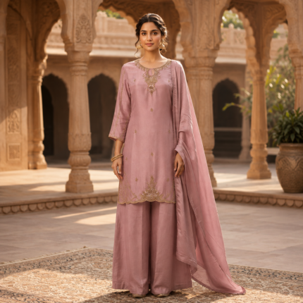 Pure Tissue Indo Western Kurti Divider Dupatta Set