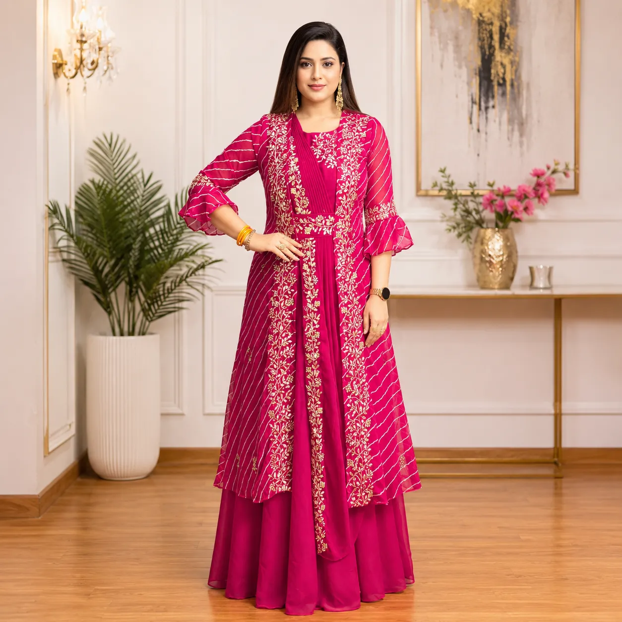 KK Designer Leheriya Jacket Drape Outfit