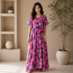 Imported Chiffon Floral Floor Length Dress