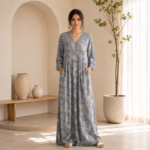 Pure Muslin Printed Jumpsuit with Neckline Work