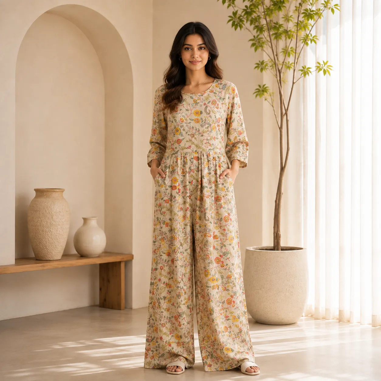 Pure Muslin Floral Jumpsuit