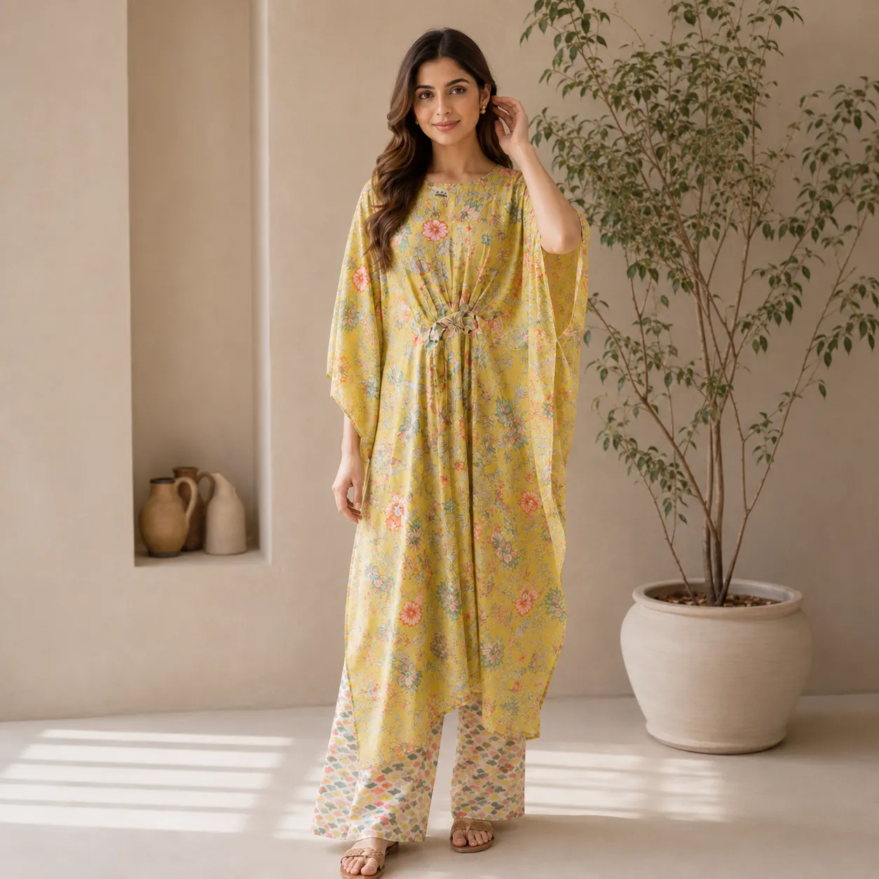Pure Muslin Kaftan Set with Pants