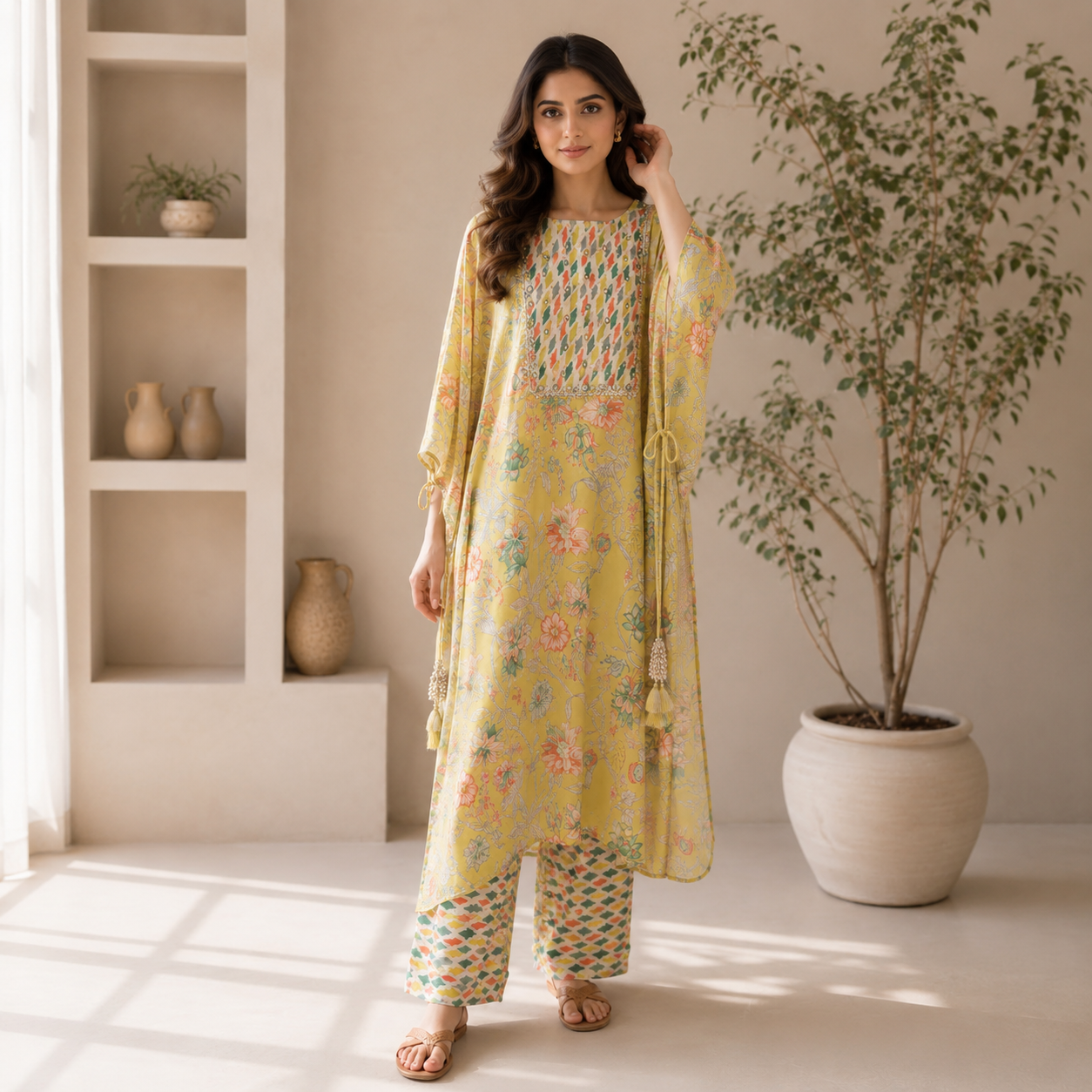 NF0621801 Pure Muslin Kaftan Set with Pants - Image 1
