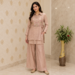 Pure Crush Tissue Fabric Co Ord Set with Detachable Jacket - Image 2