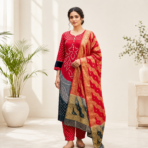 Premium Glez Cotton Bandhej Kurti Pant Dupatta Set - Image 5