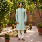 Premium Embroidered Satin Kurta - Image 3