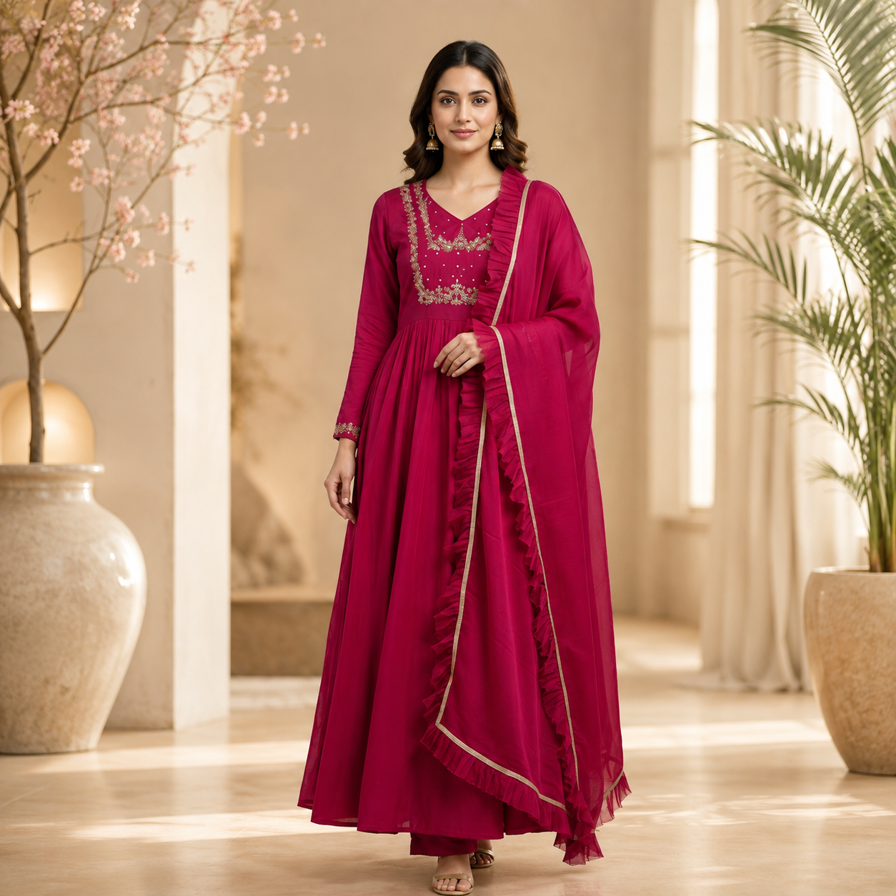 NF0626301 Premium Mul Chanderi Heavy A Line Suit Set - Image 1