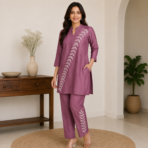 Pure Shimmer Tissue Silk Hand Embroidered Co ord Set