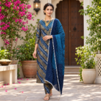 Premium Cotton Bandhej Kurti Pant Dupatta Set - Image 2