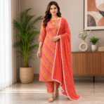 Premium Cotton Bandhej Kurti Pant Dupatta Set - Image 3