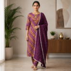 Premium Cotton Bandhej Kurti Pant Dupatta Set - Image 4