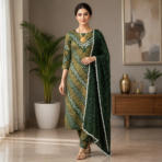 Premium Cotton Bandhej Kurti Pant Dupatta Set - Image 5