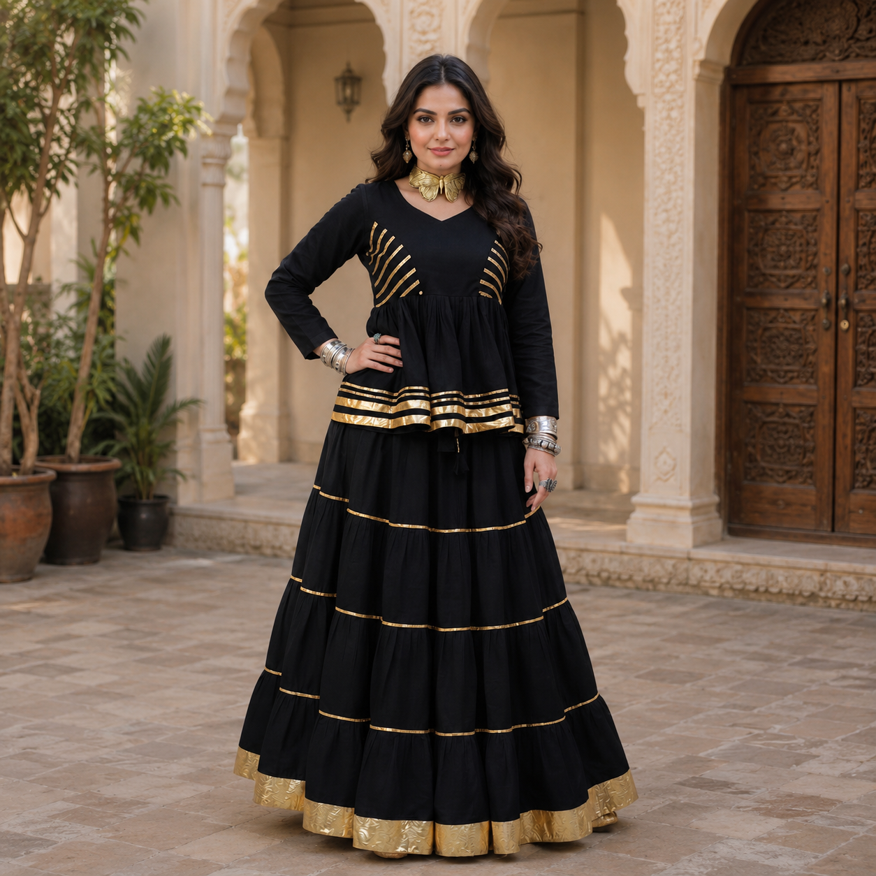NF0628201 Premium Roman Gota Patti Lehenga Top Set - Image 1