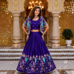 Premium Pure Vichitra Embroidered Lehenga Choli Koti Set