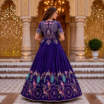 Premium Pure Vichitra Embroidered Lehenga Choli Koti Set - Image 2