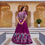 Premium Pure Vichitra Embroidered Lehenga Choli Koti Set - Image 4