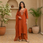 Pure Dola Silk Kurti Palazzo Dupatta Set